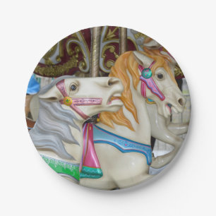 Colourful carousel horses paper plate