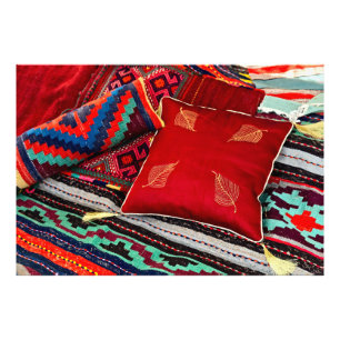 Colourful Carpets And A Red Pillow Photo Print