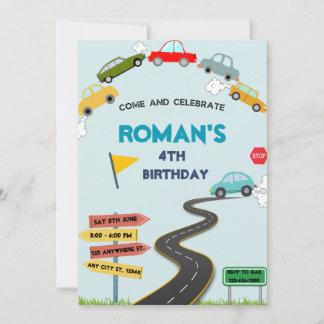 Colourful Cars Birthday Invitation