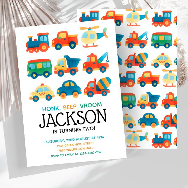 Colourful Cars Transportation Birthday  Invitation (Creator Uploaded)