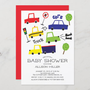 Colourful Cars & Trucks Baby Shower Invitation