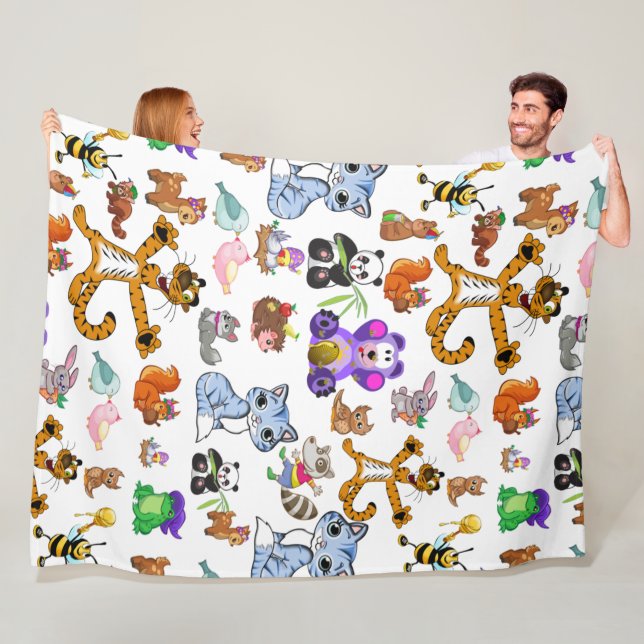 Colourful Cartoon Animals  Fleece Blanket (In Situ)
