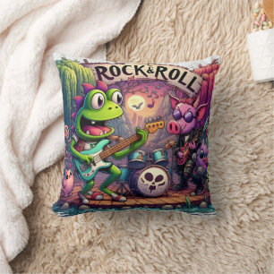 Colourful Cartoon Animals Performing Rock Music Cushion