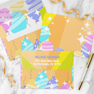 Colourful Cartoon Balloons Sparkles Custom Birthda Envelope