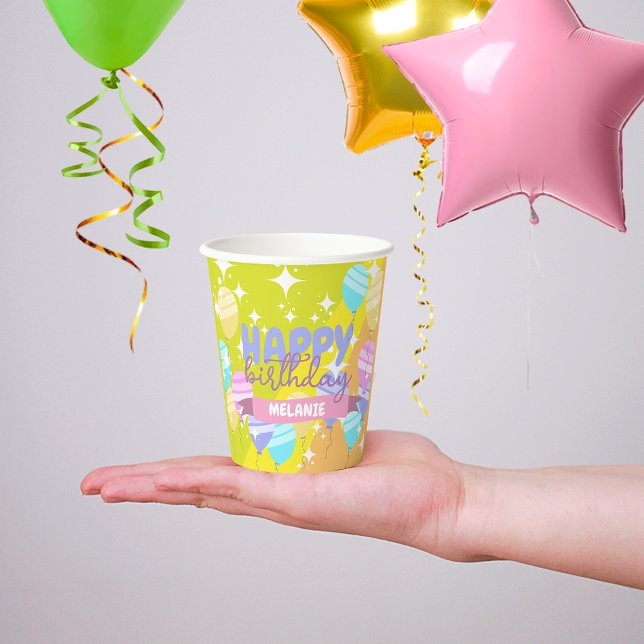Colourful Cartoon Balloons Sparkles Happy Birthday Paper Cups (Creator Uploaded)
