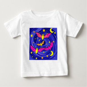 Colourful Cartoon Bat Cute Halloween Starry Night Baby T-Shirt