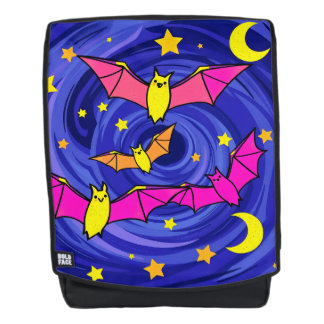 Colourful Cartoon Bat Cute Halloween Starry Night Backpack