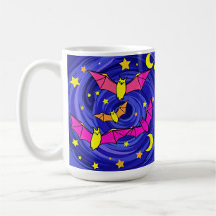 Colourful Cartoon Bat Cute Halloween Starry Night Coffee Mug