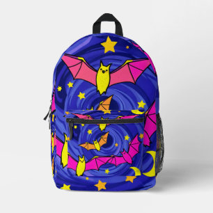 Colourful Cartoon Bat Cute Halloween Starry Night Printed Backpack