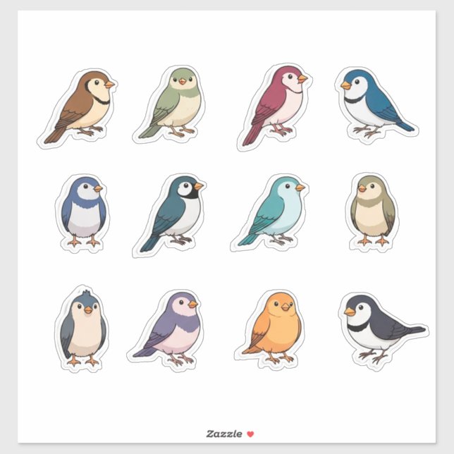 Colourful Cartoon Bird Sticker Set (Sheet)