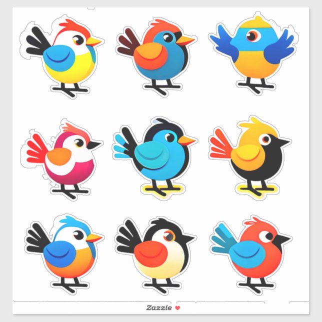 Colourful Cartoon Bird Sticker Set (Sheet)