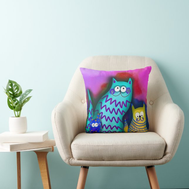 Colourful Cartoon Cat Family Cushion (Chair)