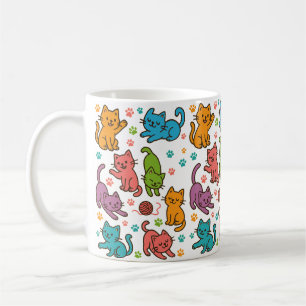 Colourful Cartoon Cats Pattern Mug – Cute Cat Love