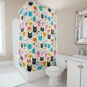 Colourful Cartoon Cats Pattern Shower Curtain