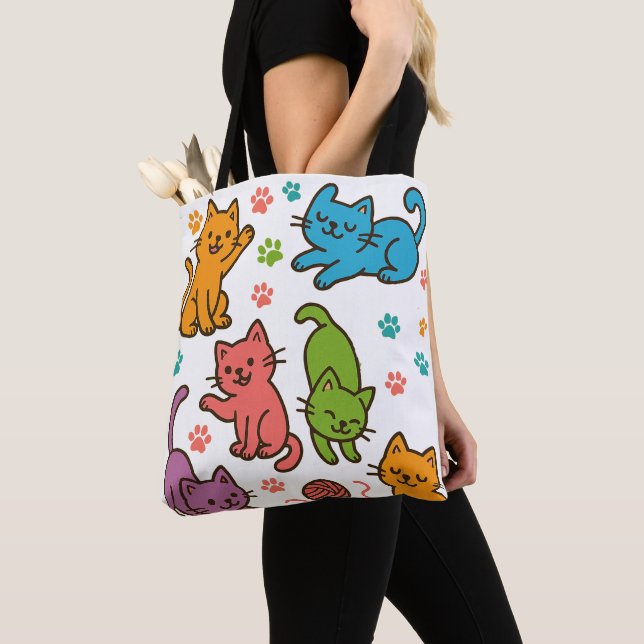 Colourful Cartoon Cats Tote Bag – Cute & Playful  (Close Up)