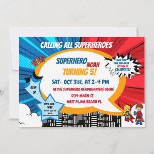 Colourful Cartoon Comic Superhero Halloween  Invitation