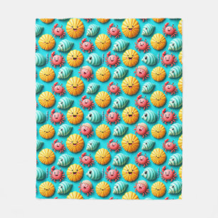 Colourful Cartoon Crabs, Seashells Fleece Blanket