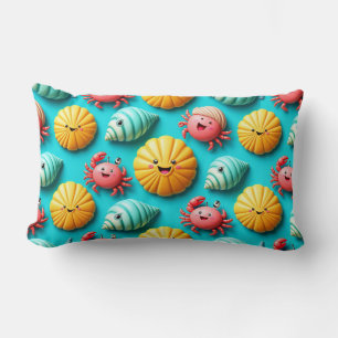 Colourful Cartoon Crabs, Seashells Lumbar Cushion