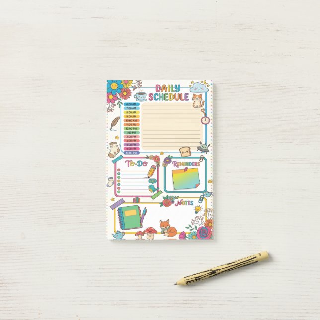 Colourful Cartoon Daily Planner Post-it Notes (On Desk)