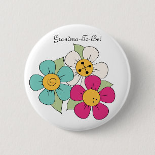 Colourful Cartoon Daisies Grandmother Button