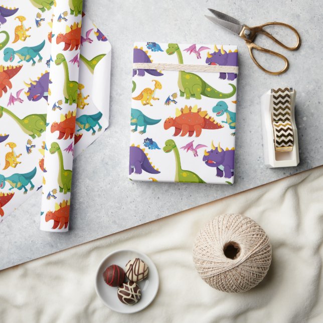 Colourful cartoon dinosaurs kids seamless pattern wrapping paper (Crafts)