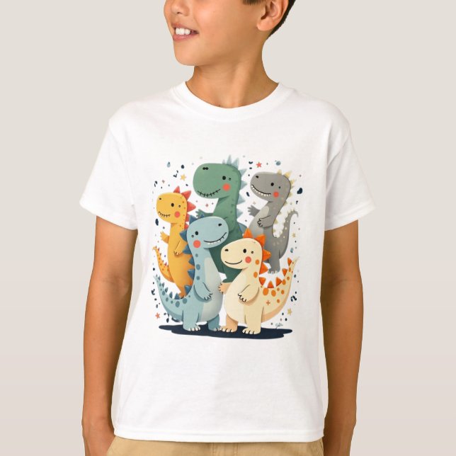 Colourful Cartoon Dinosaurs Kids T-Shirt (Front)