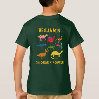 Colourful Cartoon Dinosaurs with Custom Name T-Shirt