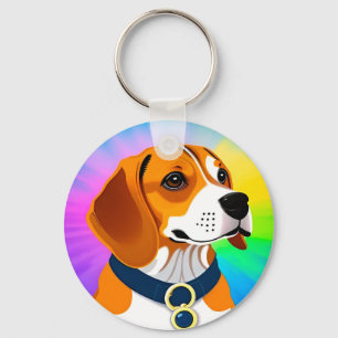Colourful Cartoon Dog Illustration Key Ring
