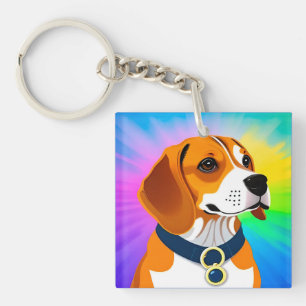 Colourful Cartoon Dog Illustration Key Ring