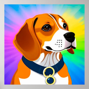 Colourful Cartoon Dog Illustration Poster