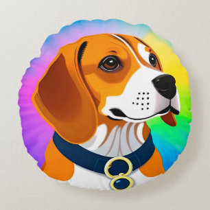 Colourful Cartoon Dog Illustration Round Cushion