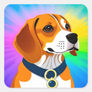 Colourful Cartoon Dog Illustration Square Sticker