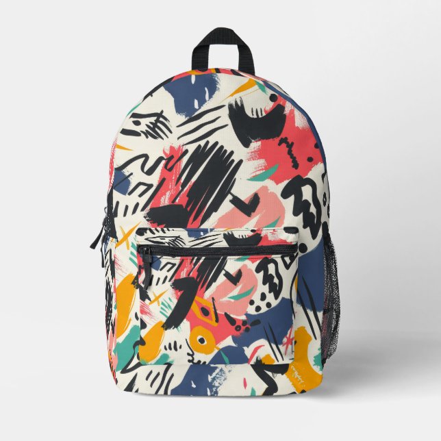 Colourful Cartoon Doodle Characters Printed Backpack (Front)