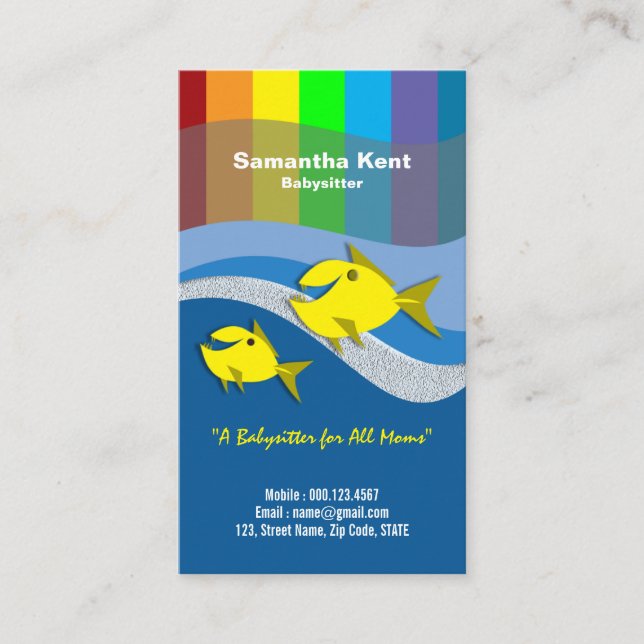 Colourful Cartoon Fish Rainbow Nanny Business Card (Front)