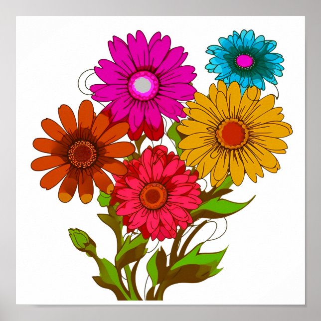 Colourful Cartoon Flower  Poster (Front)