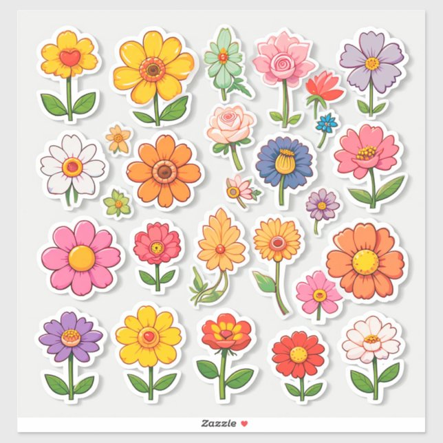 Colourful Cartoon Flower Stickers (Sheet)