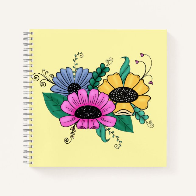Colourful Cartoon Flowers Notebook (Front)