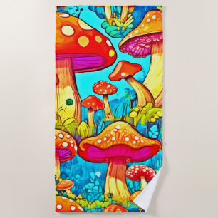 Colourful Cartoon Fungi Fantasies Beach Towel