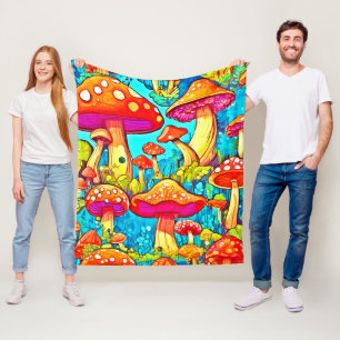 Colourful Cartoon Fungi Fantasies Fleece Blanket