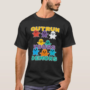 colourful cartoon ghosts spell Outrun Your Demons T-Shirt