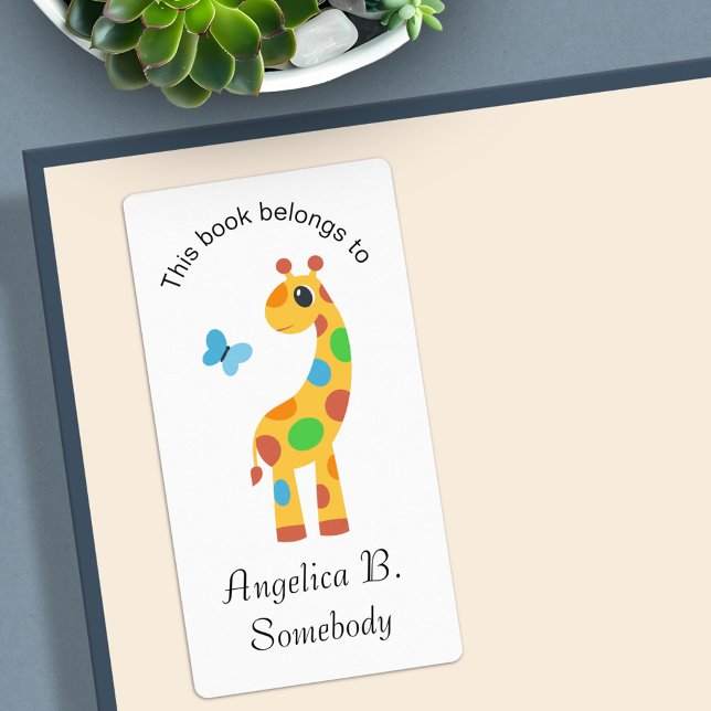 Colourful Cartoon Giraffe and Butterfly Bookplate (Creator Uploaded)