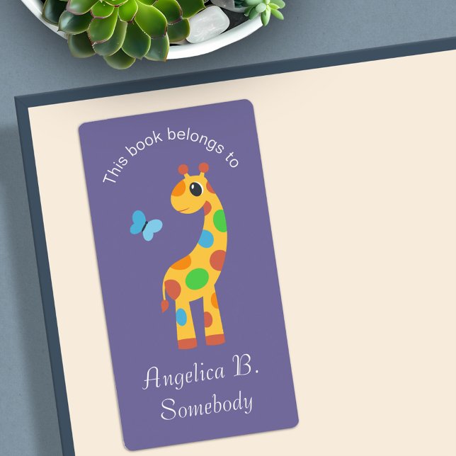 Colourful Cartoon Giraffe and Butterfly Bookplate (Creator Uploaded)