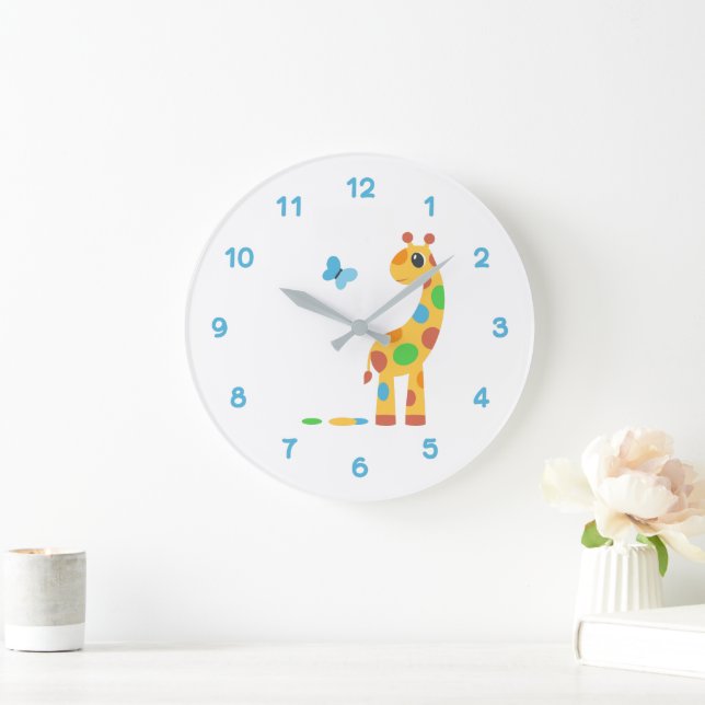 Colourful Cartoon Giraffe and Butterfly Large Clock (Home)