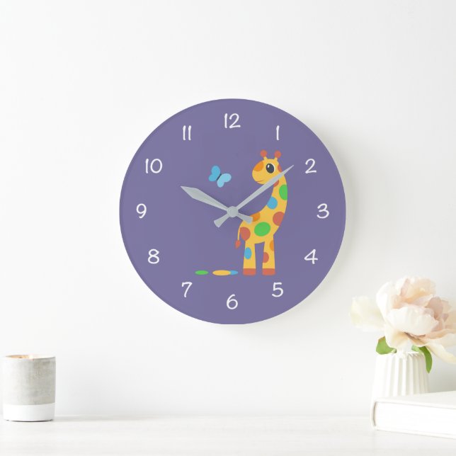 Colourful Cartoon Giraffe and Butterfly Large Clock (Home)