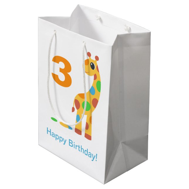 Colourful Cartoon Giraffe Happy Birthday Custom Ag Medium Gift Bag (Back Angled)