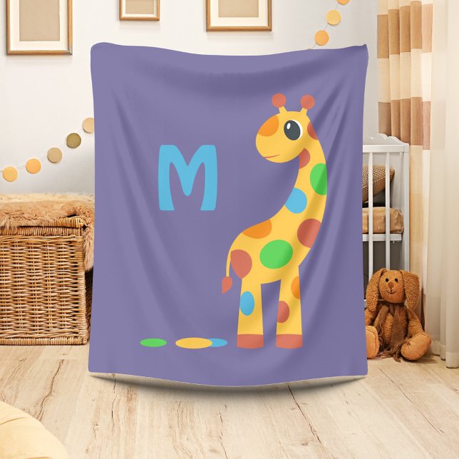 Colourful Cartoon Giraffe Monogram Fleece Blanket (Creator Uploaded)