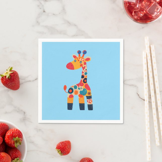 Colourful Cartoon Giraffe Napkin (Insitu)
