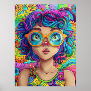 Colourful Cartoon Girl Poster - Cute and Beautiful