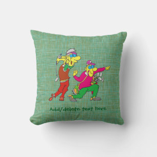 Colourful Cartoon Golfer and Caddie Cushion