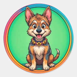 Colourful Cartoon Happy Dog Classic Round Sticker